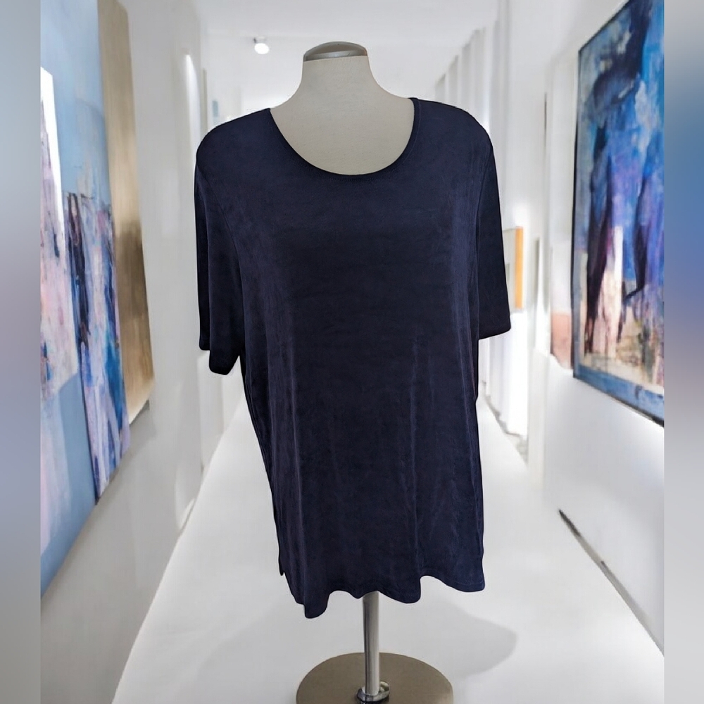 Weekenders Women's Navy Blue Top / Tunic Size XL Travel Slinky No Wrinkle